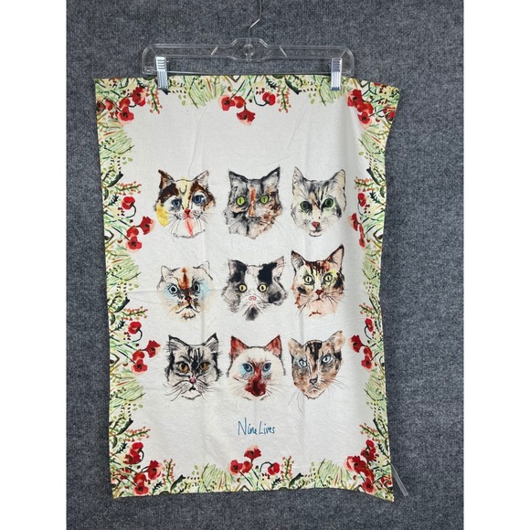 The Unbranded Brand Other - Anthropology Tea Towel Unisex 21x28 White Excellent Cat Nine Lives Poppies